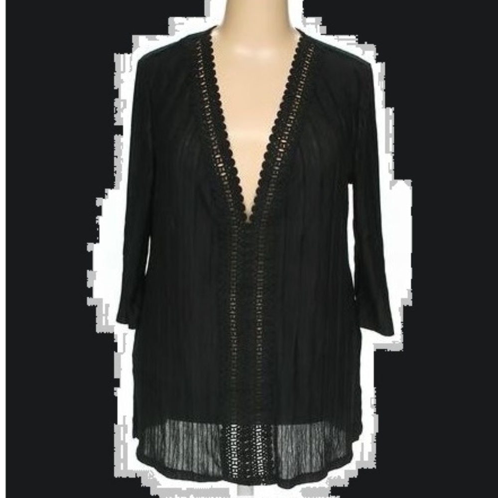 Crochet Trimmed Crinkle-Pleated Cotton Tunic